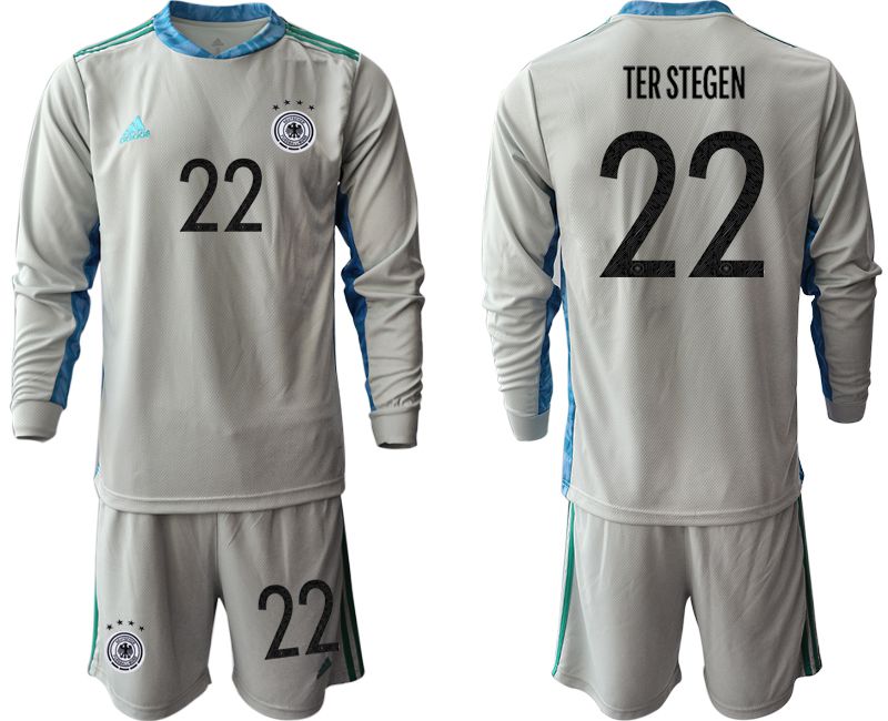 Men 2021 World Cup National Germany gray long sleeve goalkeeper #22 Soccer Jerseys